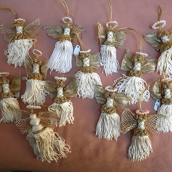 13 Handmade Tassel Angels with Gold Trim & Wings - Picture 3 of 6